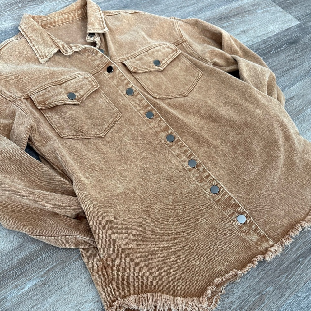 Amazon Brown Jean Jacket with Fringe Hem